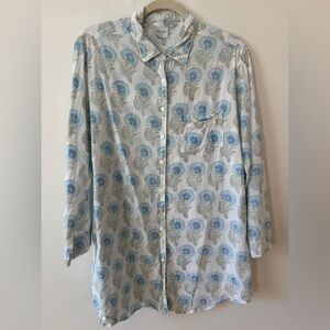 Julia Amory Blue Green White Husband Shirt Dress Cover Up Women's Size Large